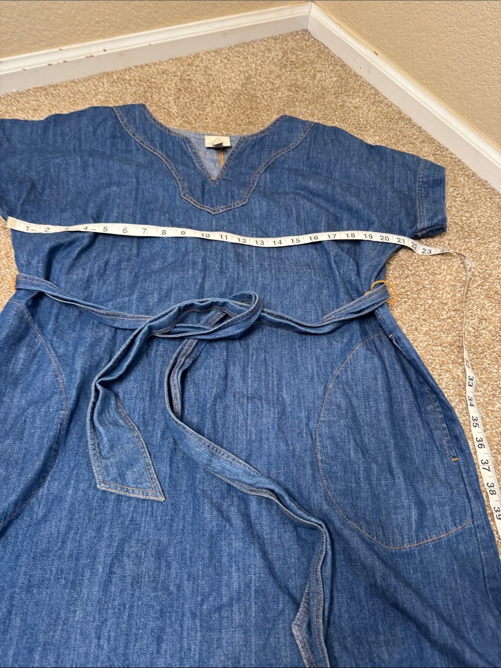 St. John's Bay Blue Denim Tie-Waist Dress chambray 100% Cotton jean western SZ L - Picture 4 of 8